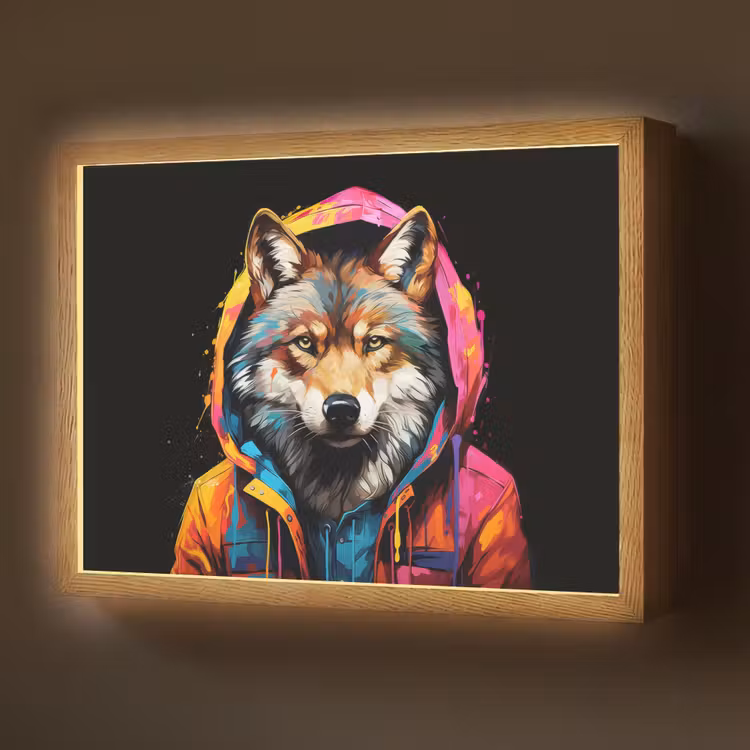 Lightbox - Wandlamp - Graffiti - Wolf - Jas - Zwart — 1