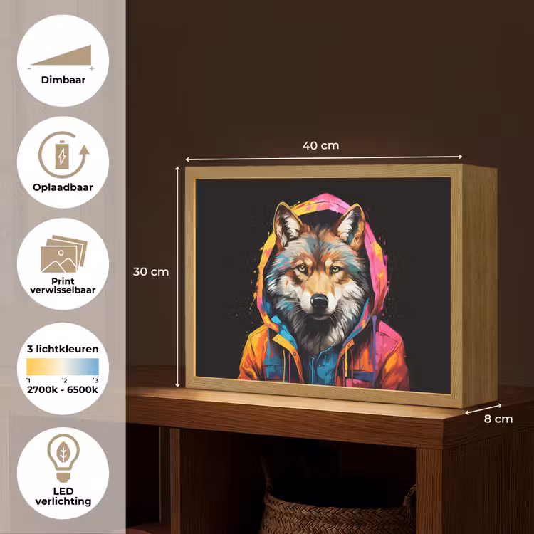 Lightbox - Wandlamp - Graffiti - Wolf - Jas - Zwart — 10