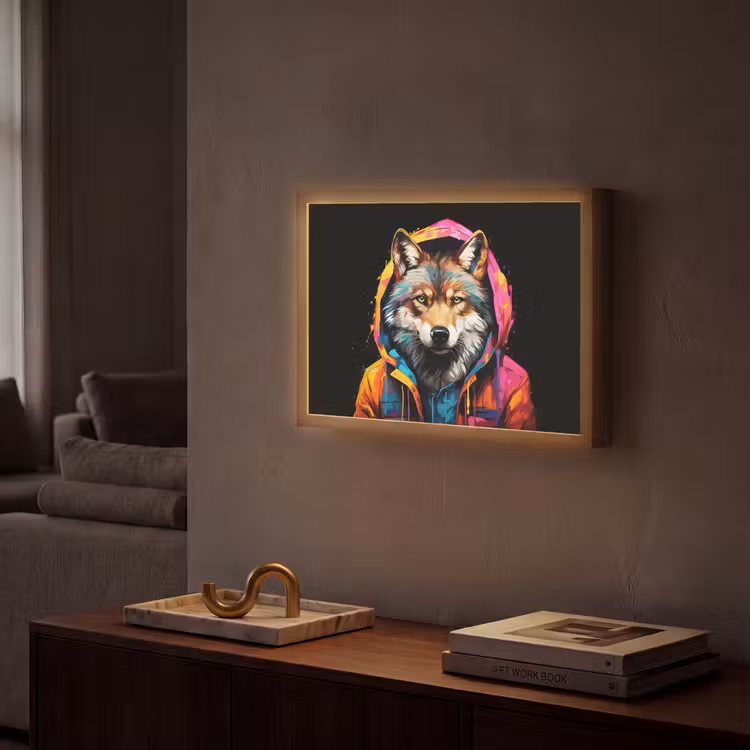 Lightbox - Wandlamp - Graffiti - Wolf - Jas - Zwart — 2