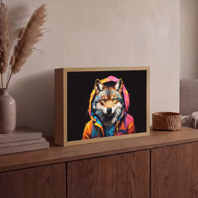 Lightbox - Wandlamp - Graffiti - Wolf - Jas - Zwart — 4