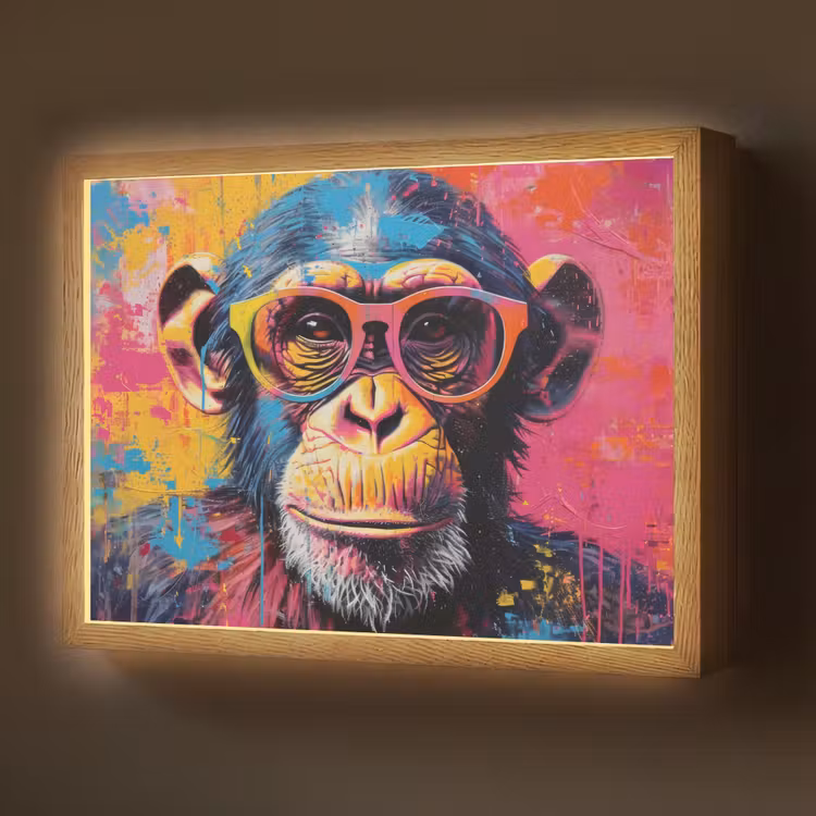 Lightbox - Wandlamp - Graffiti - Chimpansee - Aap - Bril - Kleurrijk — 1