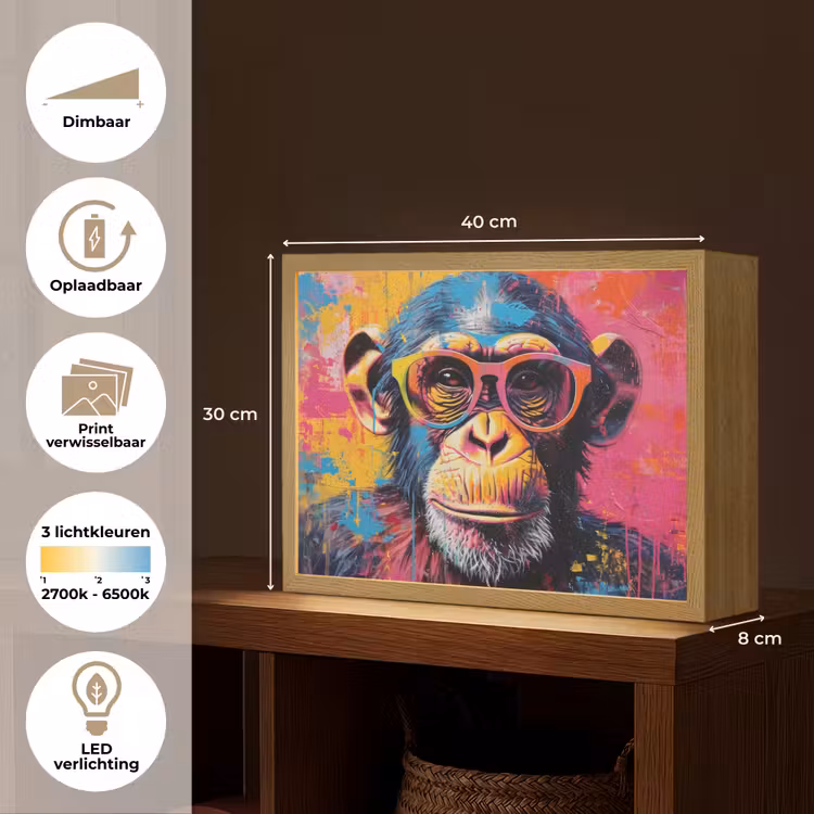 Lightbox - Wandlamp - Graffiti - Chimpansee - Aap - Bril - Kleurrijk — 10