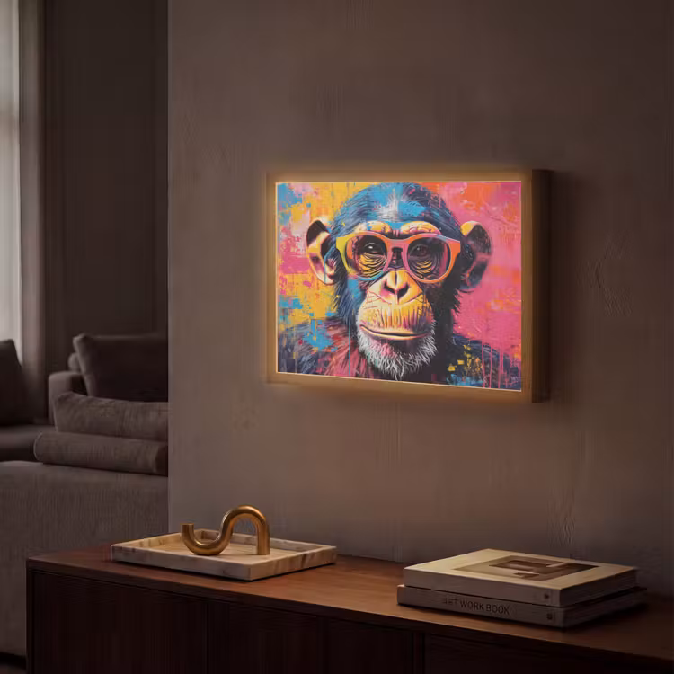 Lightbox - Wandlamp - Graffiti - Chimpansee - Aap - Bril - Kleurrijk — 2