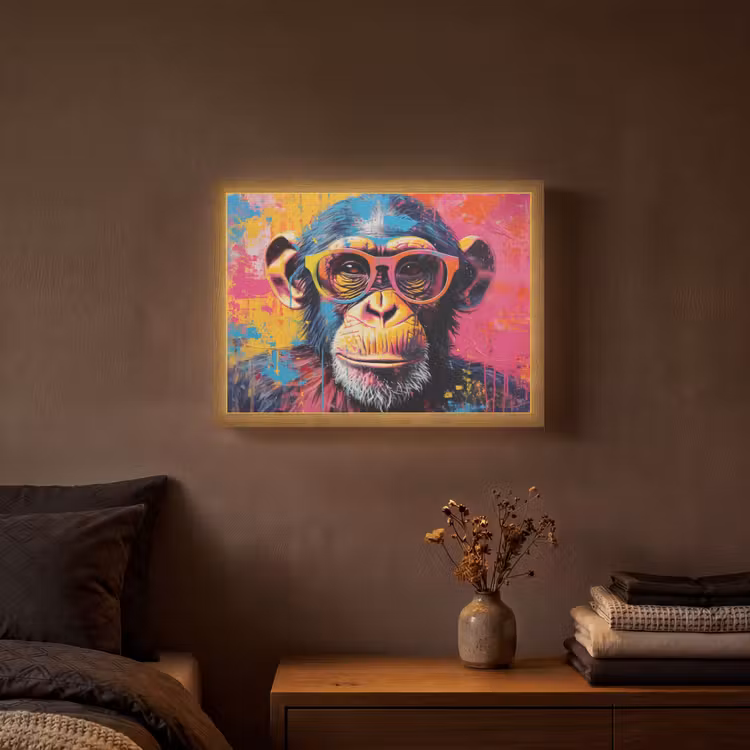 Lightbox - Wandlamp - Graffiti - Chimpansee - Aap - Bril - Kleurrijk — 3