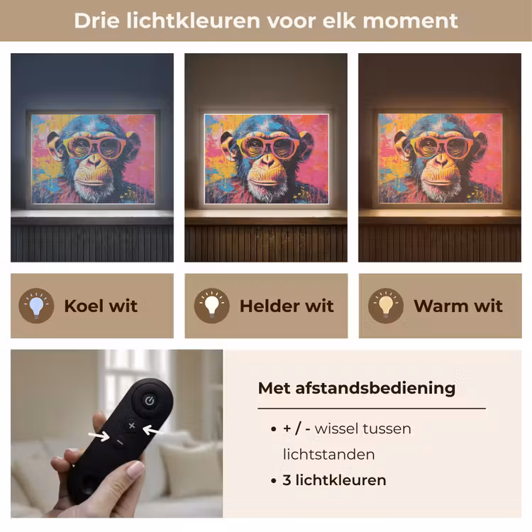 Lightbox - Wandlamp - Graffiti - Chimpansee - Aap - Bril - Kleurrijk — 8