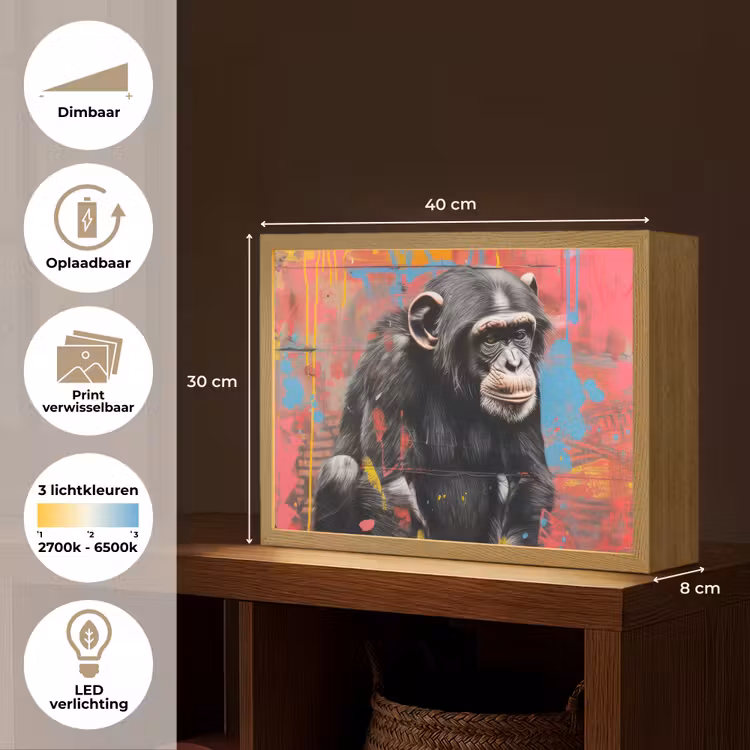 Lightbox - Wandlamp - Graffiti - Chimpansee - Aap - Dieren - Street art — 10