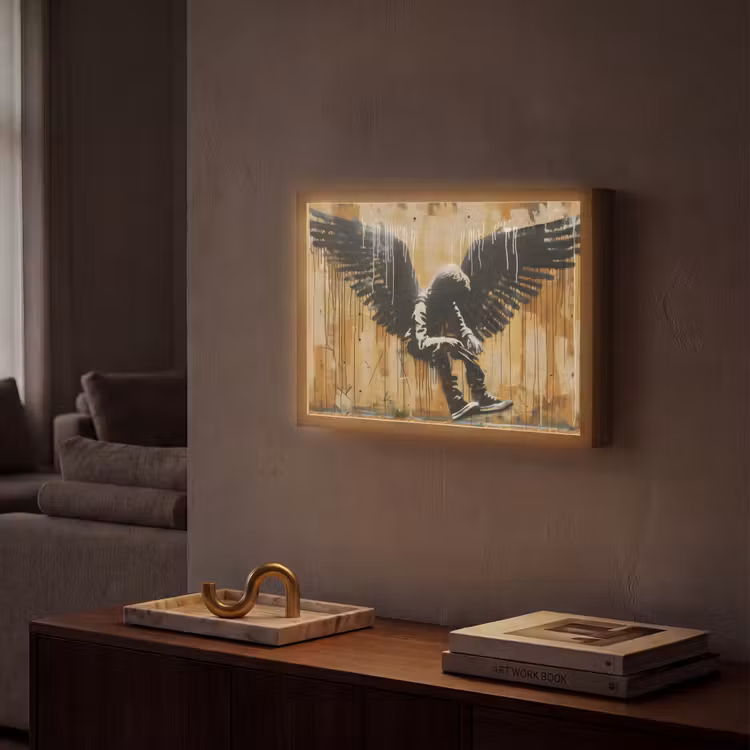 Lightbox - Wandlamp - Graffiti - Kunst - Vleugels - Street art - Banksy Style — 2