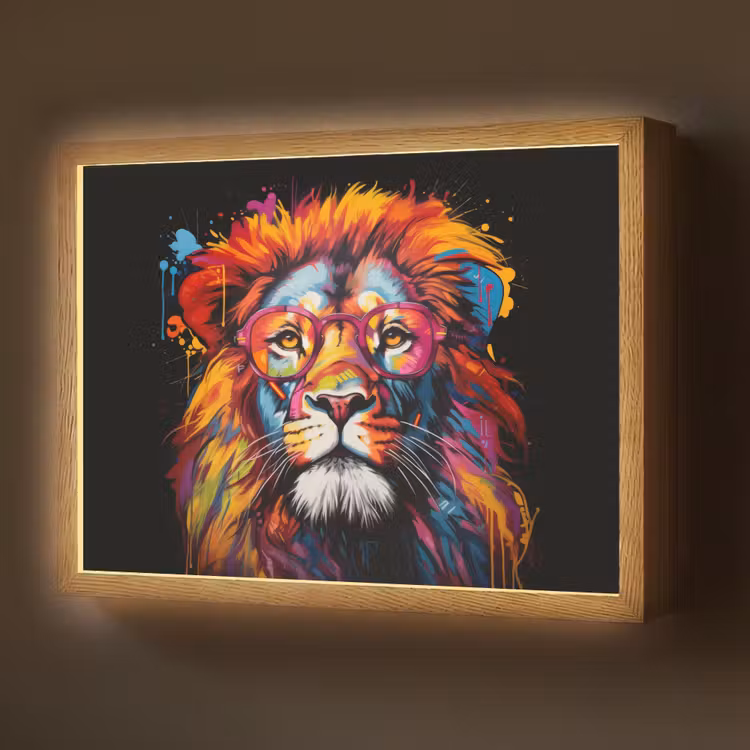 Lightbox - Wandlamp - Graffiti - Leeuw - Bril - Zwart - Kleurrijk — 1