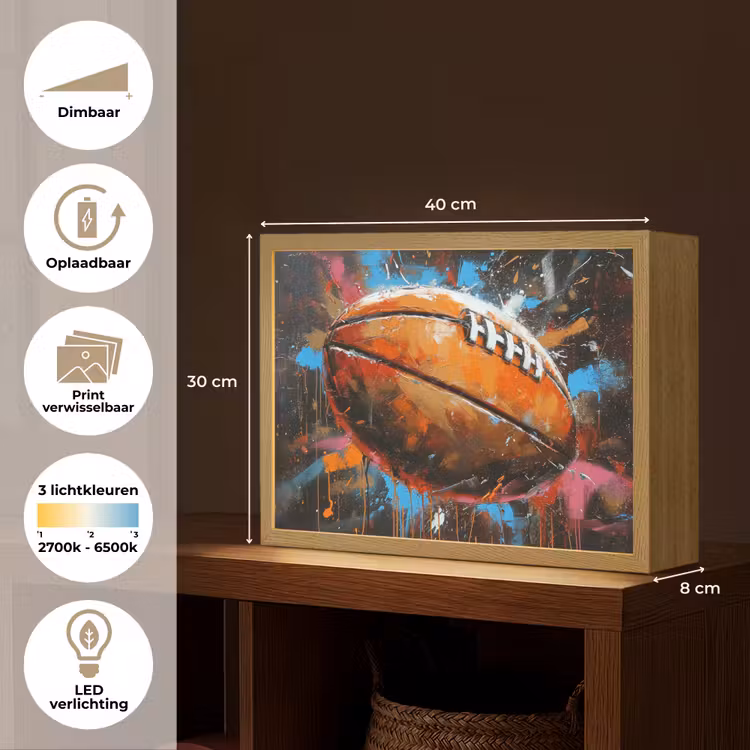 Lightbox - Wandlamp - Graffiti - Rugby - Kleurrijk - Rugbybal — 10