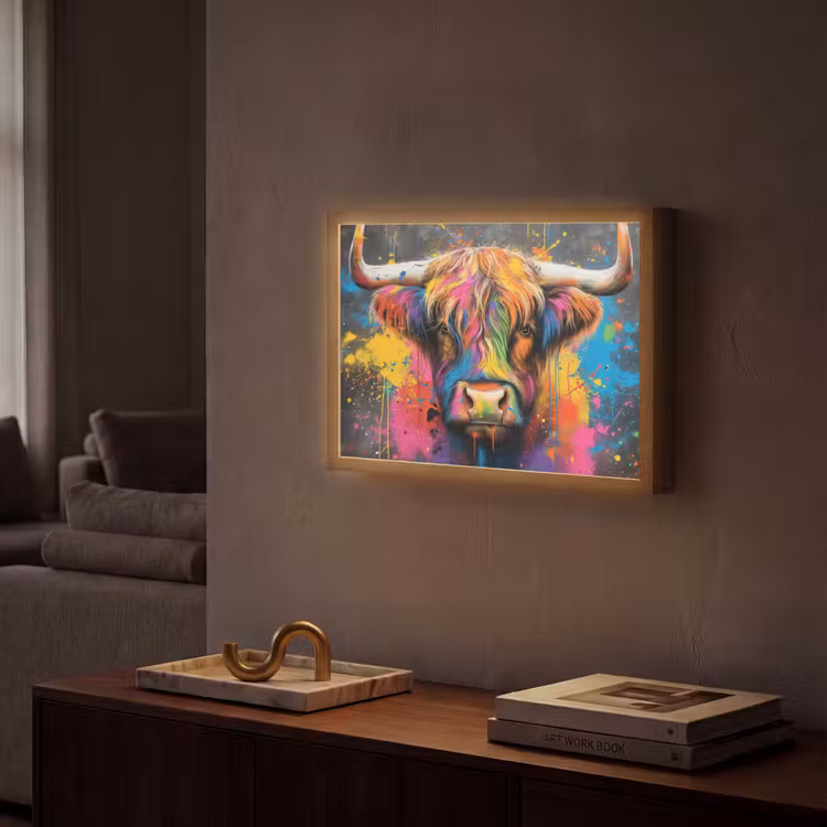 Lightbox - Wandlamp - Graffiti - Schotse hooglander - Koe - Kleurrijk — 2