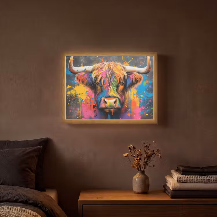 Lightbox - Wandlamp - Graffiti - Schotse hooglander - Koe - Kleurrijk — 3