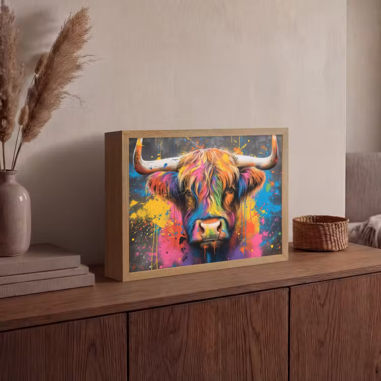 Lightbox - Wandlamp - Graffiti - Schotse hooglander - Koe - Kleurrijk — 4