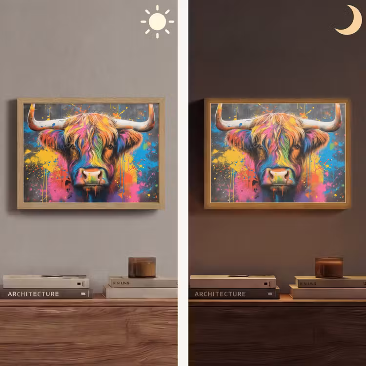 Lightbox - Wandlamp - Graffiti - Schotse hooglander - Koe - Kleurrijk — 6