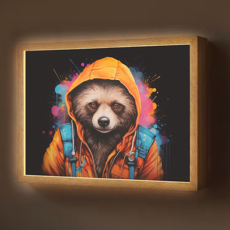 Lightbox - Wandlamp - Graffiti - Wasbeer - Jas - Zwart — 1