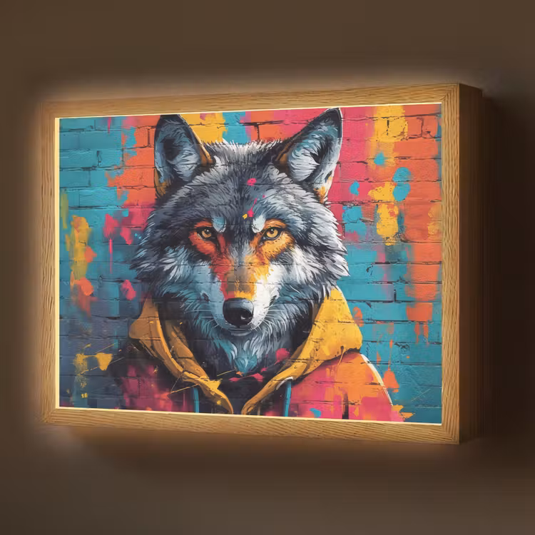Lightbox - Wandlamp - Graffiti - Wolf - Street art - Blauw — 1