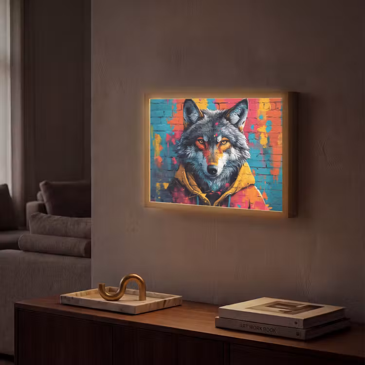 Lightbox - Wandlamp - Graffiti - Wolf - Street art - Blauw — 2