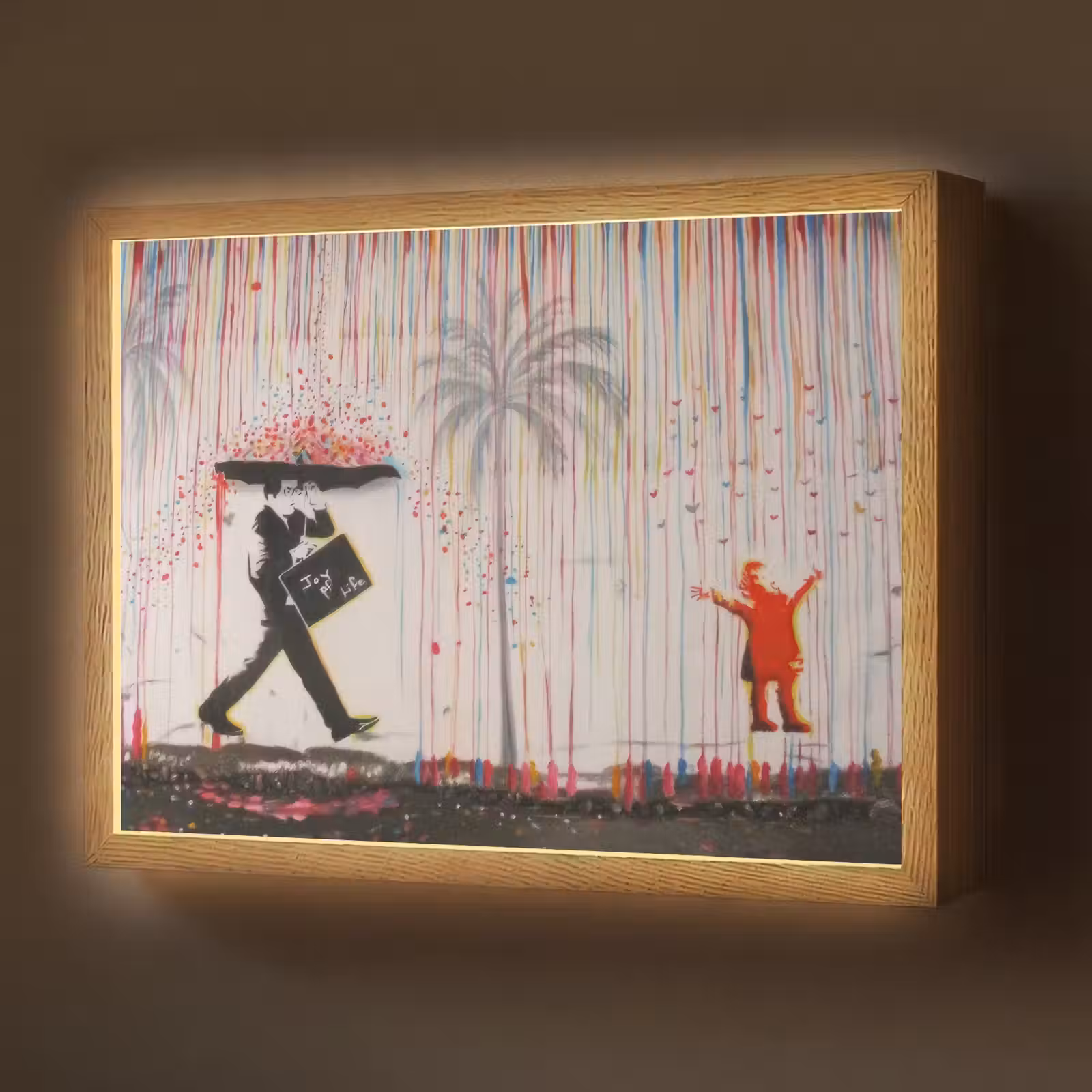 Lightbox - Wandlamp - Regen - Graffiti - Man - Banksy Style — 1