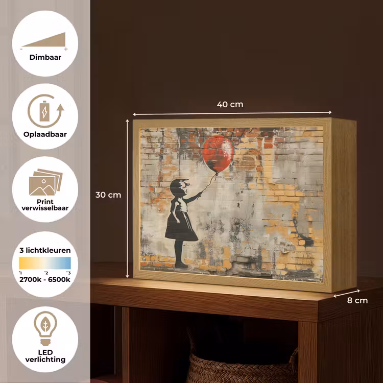 Lightbox - Wandlamp - Graffiti - Banksy Style - Meisje met ballon — 10