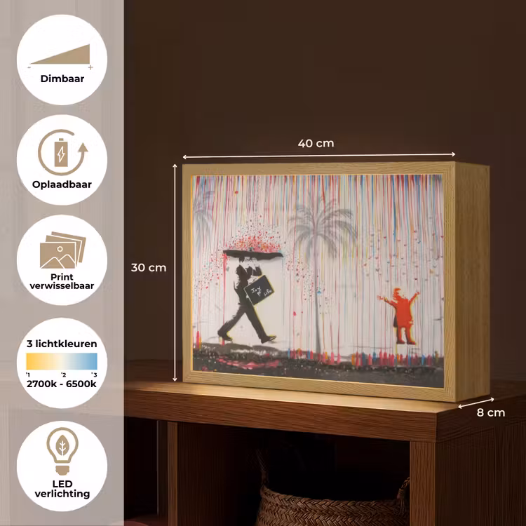 Lightbox - Wandlamp - Regen - Graffiti - Man - Banksy Style — 10