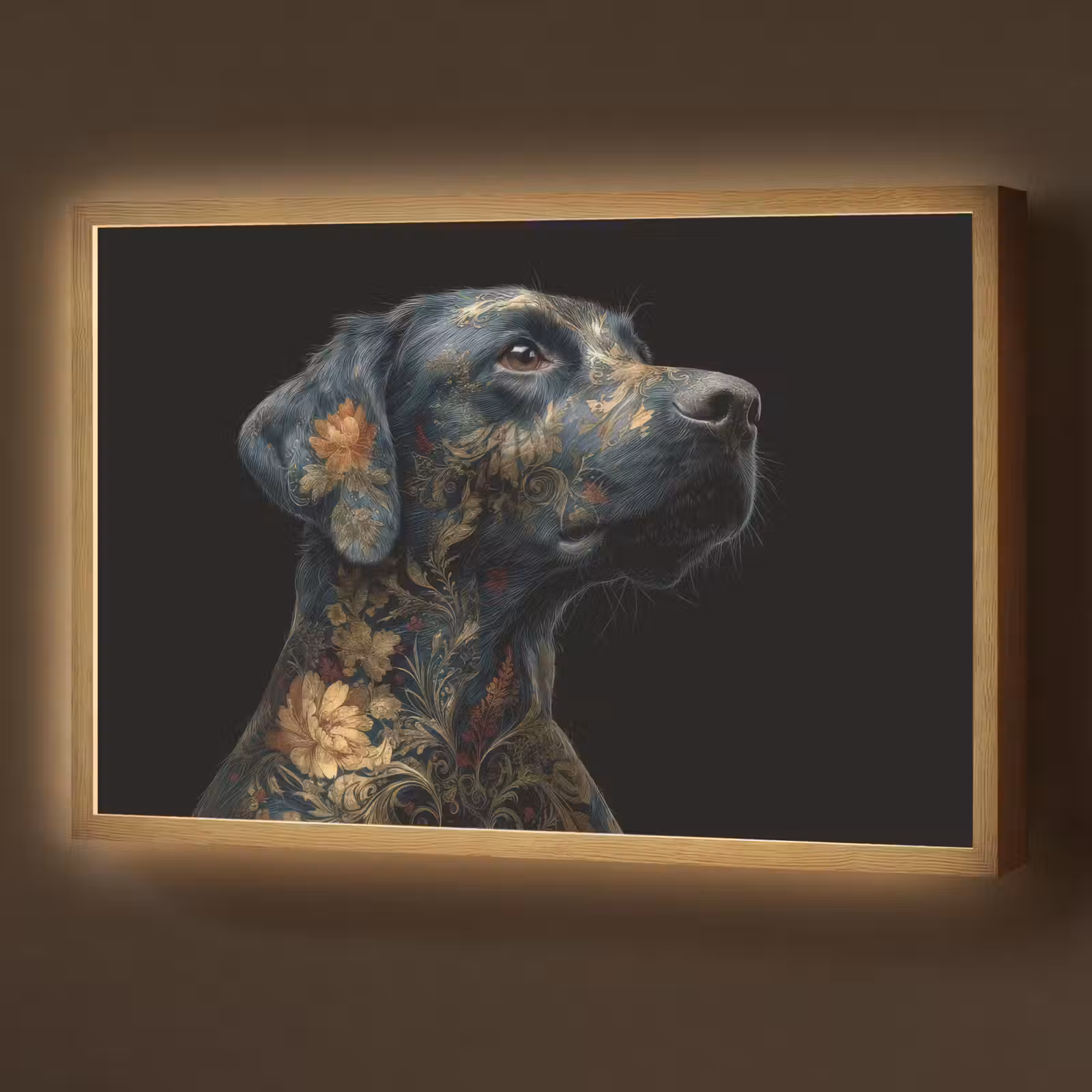 Lightbox - Wandlamp - Hond - Zwart - Bloemen — 1