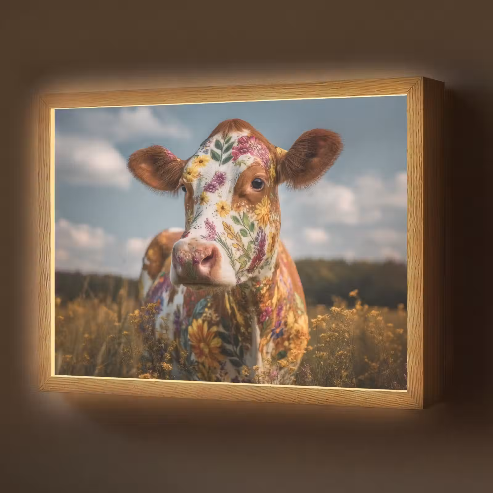 Lightbox - Wandlamp - Koe - Bloemen - Weiland — 1