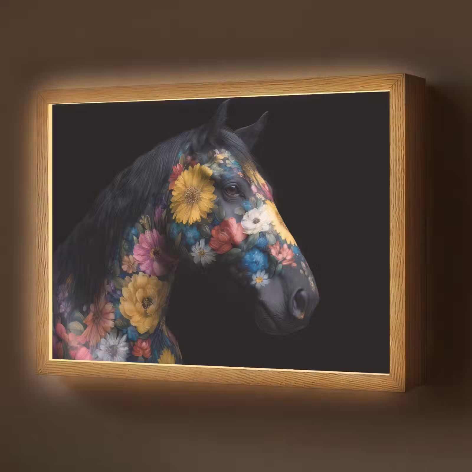 Lightbox - Wandlamp - Paard - Bloemen - Zwart — 1