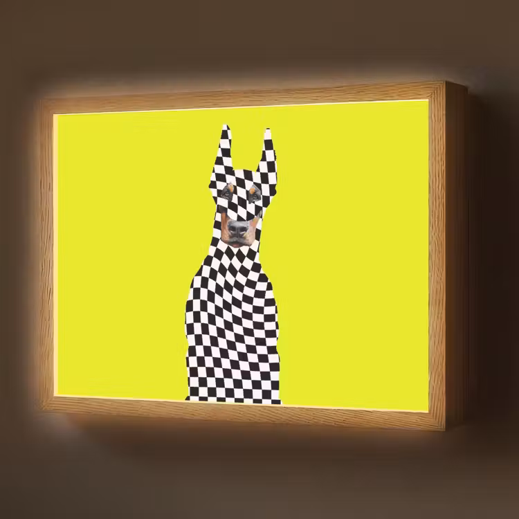 Lightbox - Wandlamp - Dobermann - Geblokt - Geel — 1