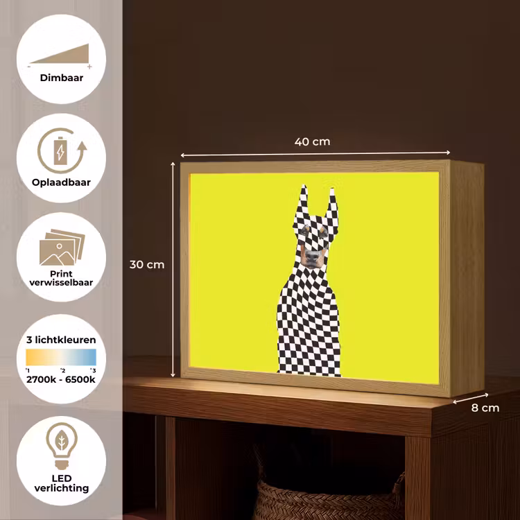 Lightbox - Wandlamp - Dobermann - Geblokt - Geel — 10