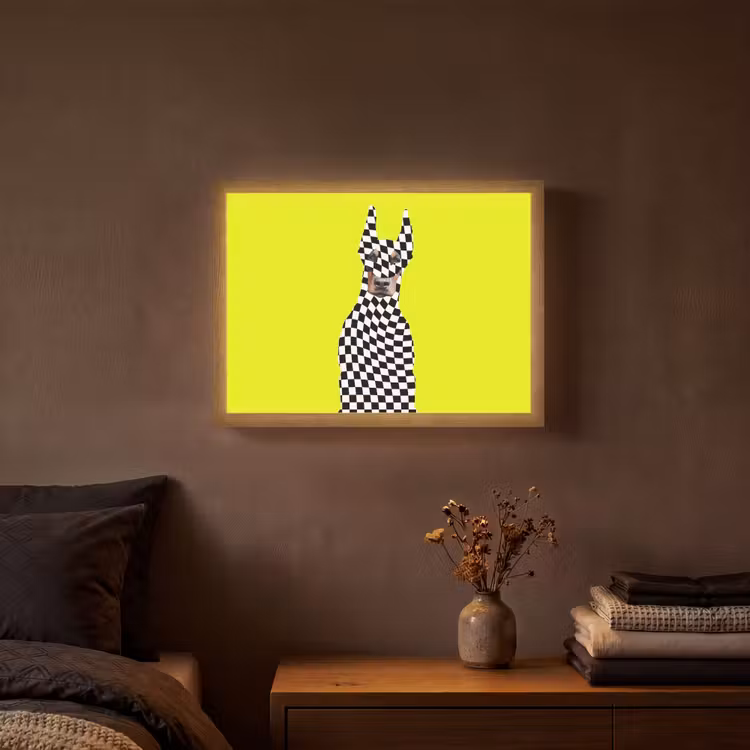 Lightbox - Wandlamp - Dobermann - Geblokt - Geel — 3