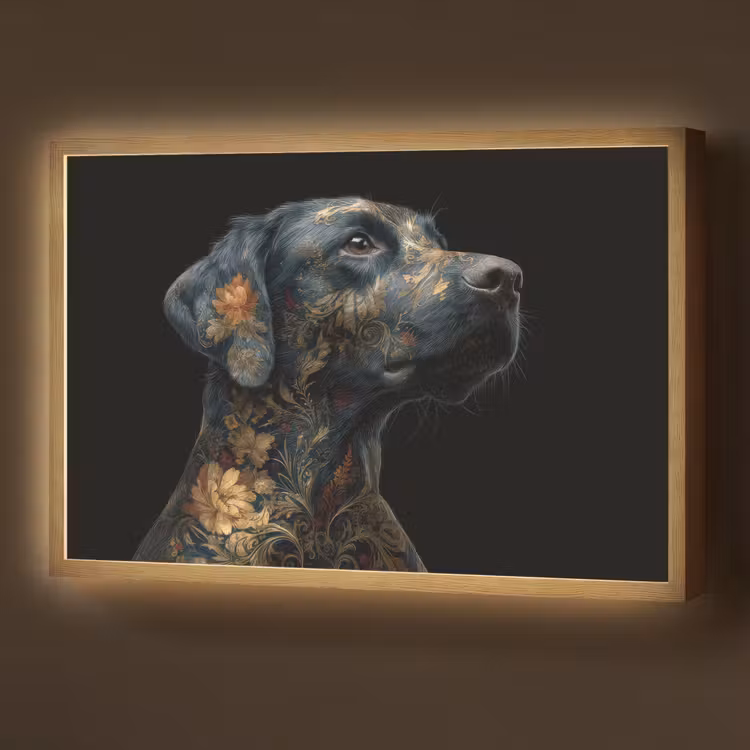 Lightbox - Wandlamp - Hond - Zwart - Bloemen — 1