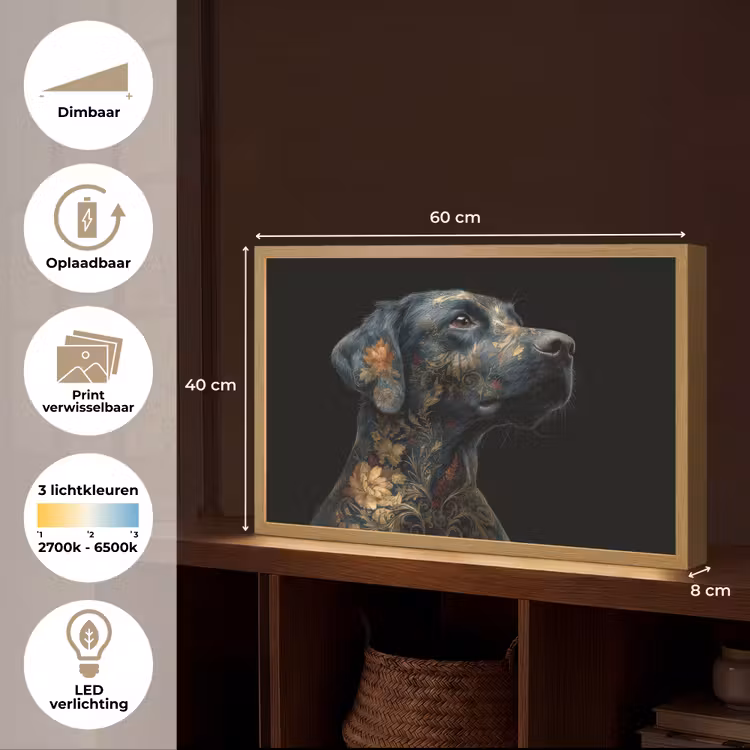 Lightbox - Wandlamp - Hond - Zwart - Bloemen — 10
