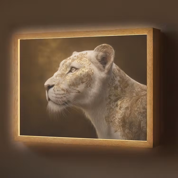 Lightbox - Wandlamp - Leeuwin - Bloemen - Wit - Goud — 1