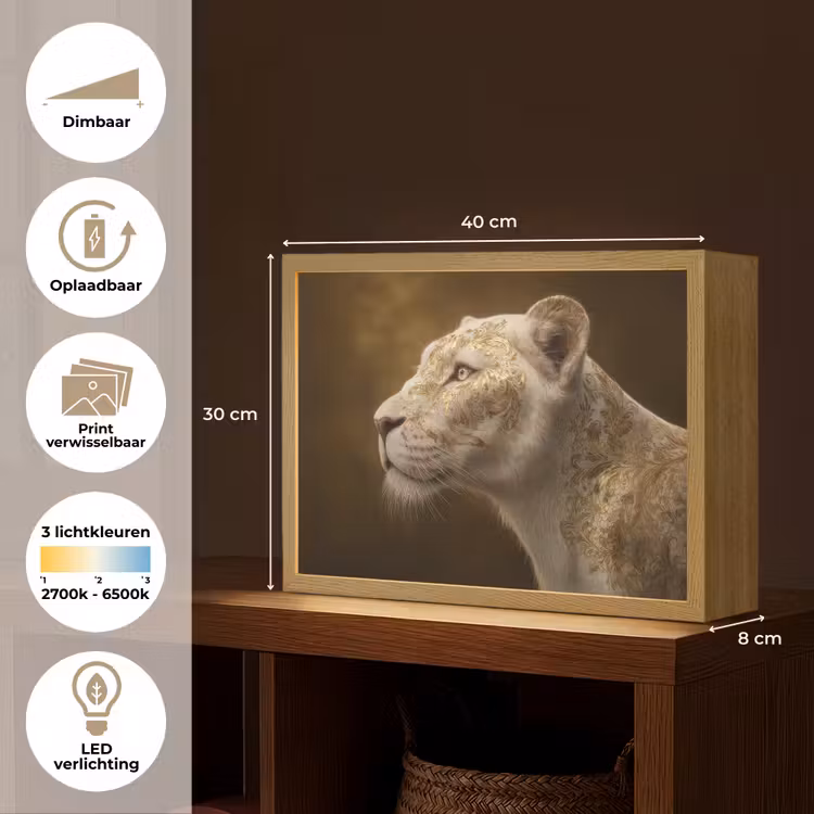 Lightbox - Wandlamp - Leeuwin - Bloemen - Wit - Goud — 10
