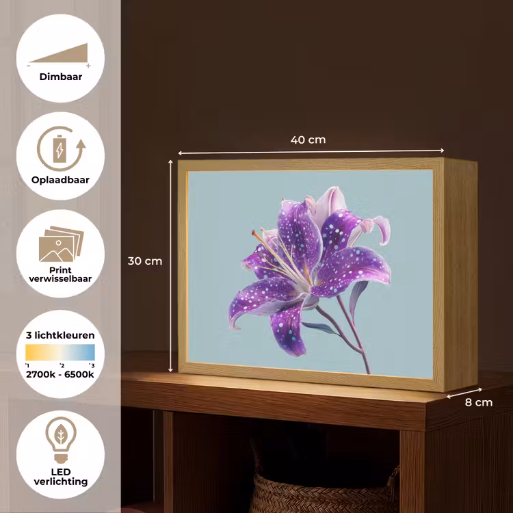 Lightbox - Wandlamp - Lelie - Bloem - Paars - Stippen — 10