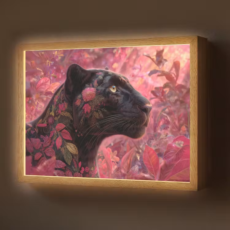 Lightbox - Wandlamp - Luipaard - Bloemen - Roze — 1
