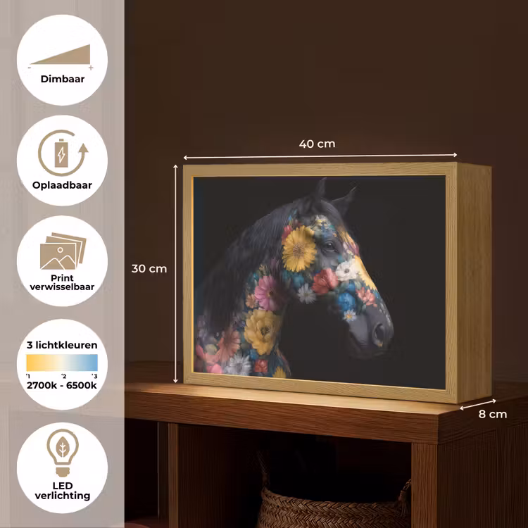 Lightbox - Wandlamp - Paard - Bloemen - Zwart — 10