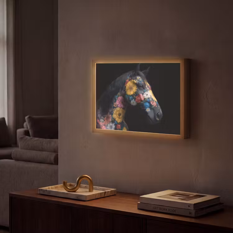 Lightbox - Wandlamp - Paard - Bloemen - Zwart — 2