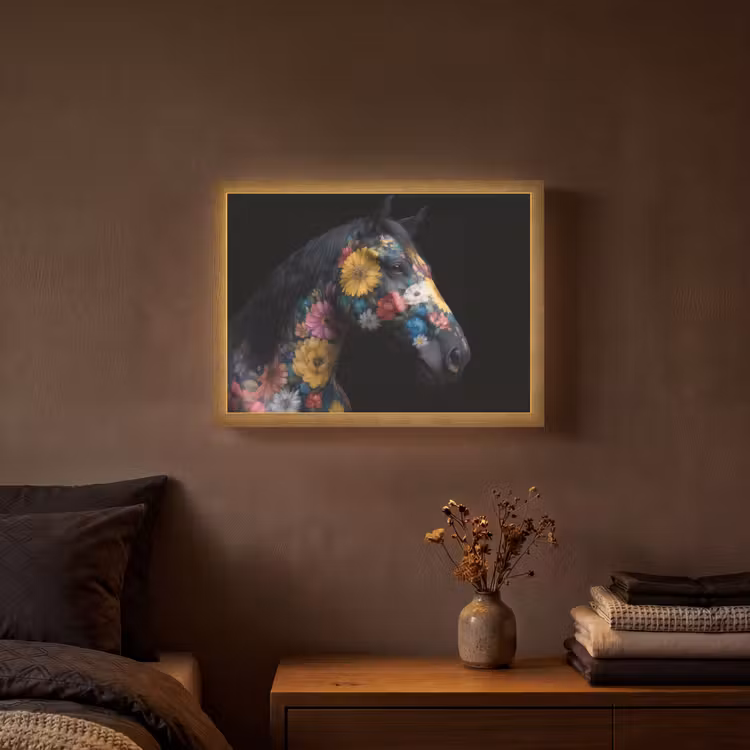 Lightbox - Wandlamp - Paard - Bloemen - Zwart — 3