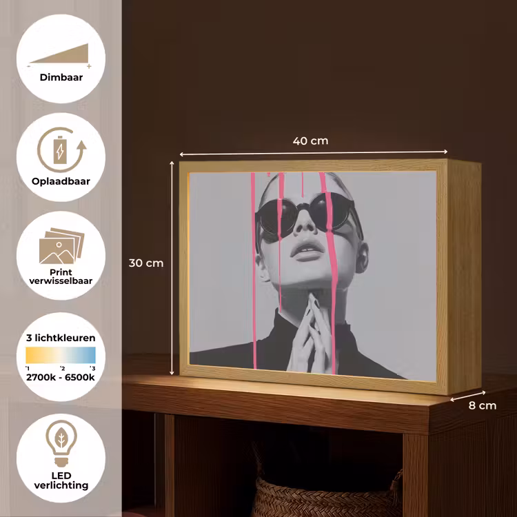 Lightbox - Wandlamp - Portret - Vrouw - Zonnebril - Verfdruppels — 10