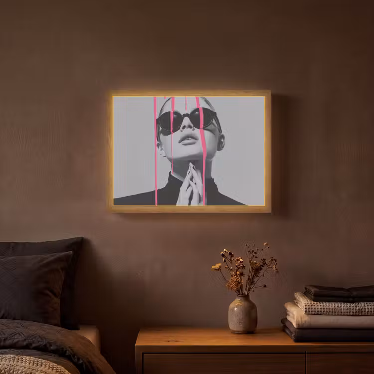 Lightbox - Wandlamp - Portret - Vrouw - Zonnebril - Verfdruppels — 3
