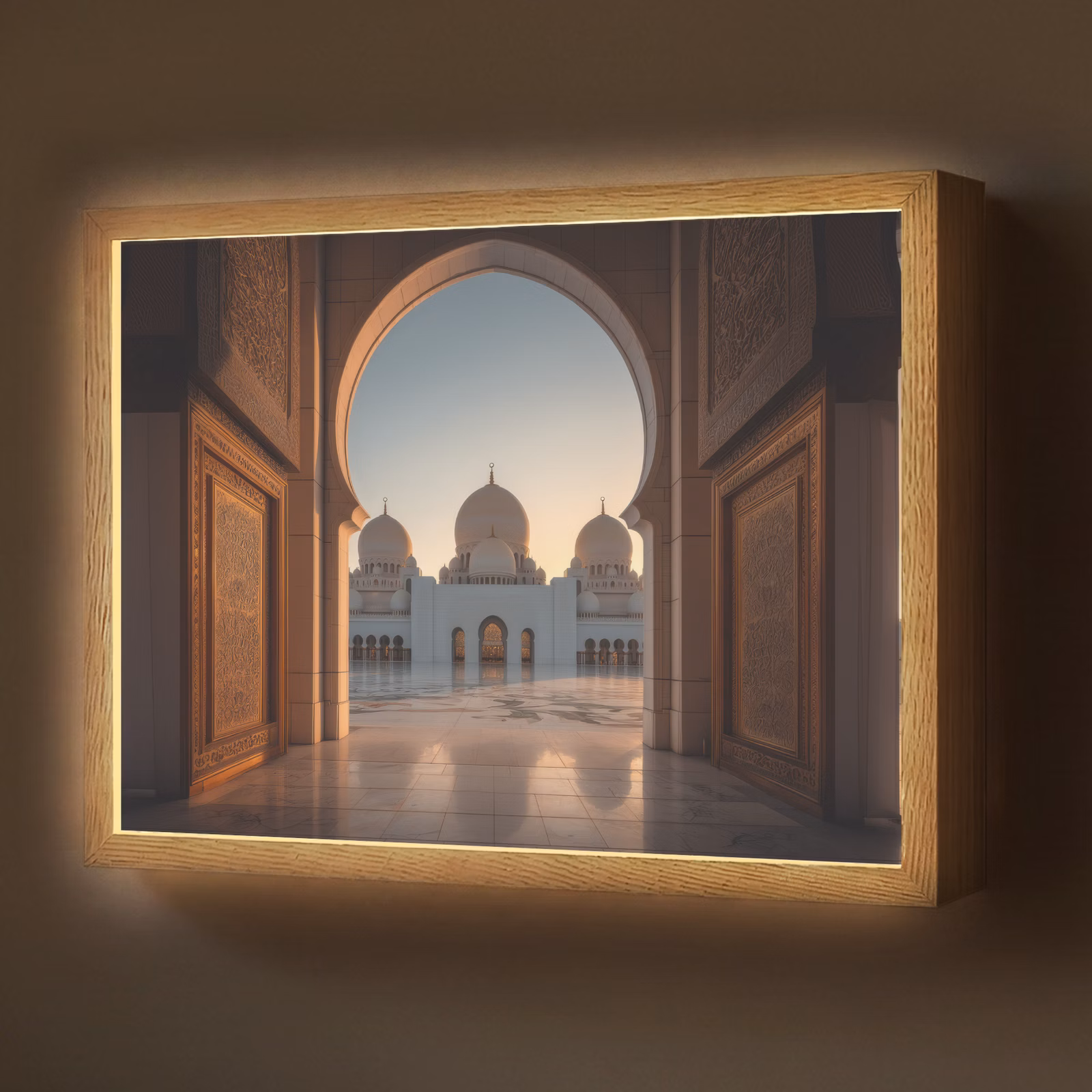 Lightbox - Wandlamp - Zonsopkomst - Witte koepels - Plein - Moskee — 1
