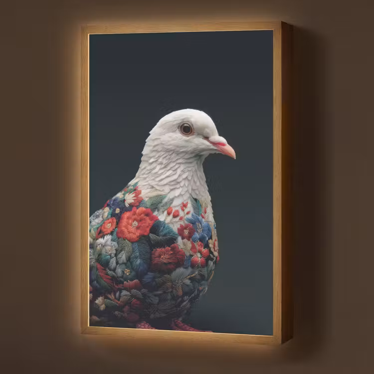 Lightbox - Wandlamp - Duif - Bloemen - Wit - Zwart — 1
