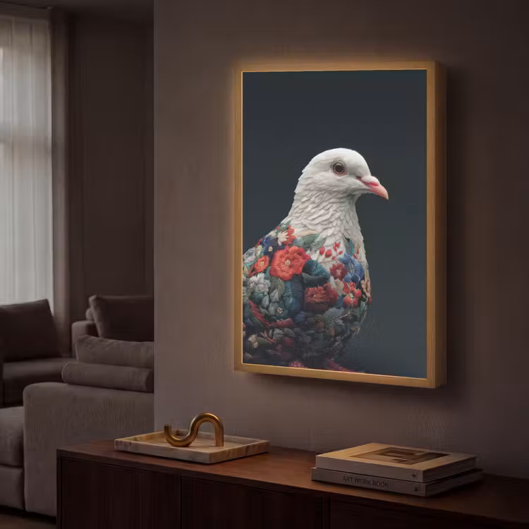 Lightbox - Wandlamp - Duif - Bloemen - Wit - Zwart — 2