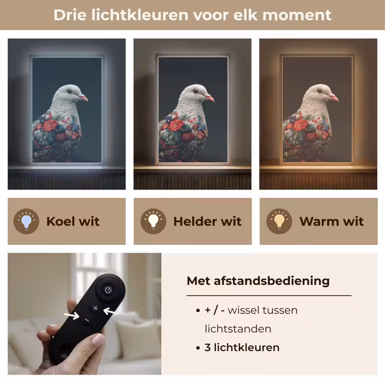 Lightbox - Wandlamp - Duif - Bloemen - Wit - Zwart — 8