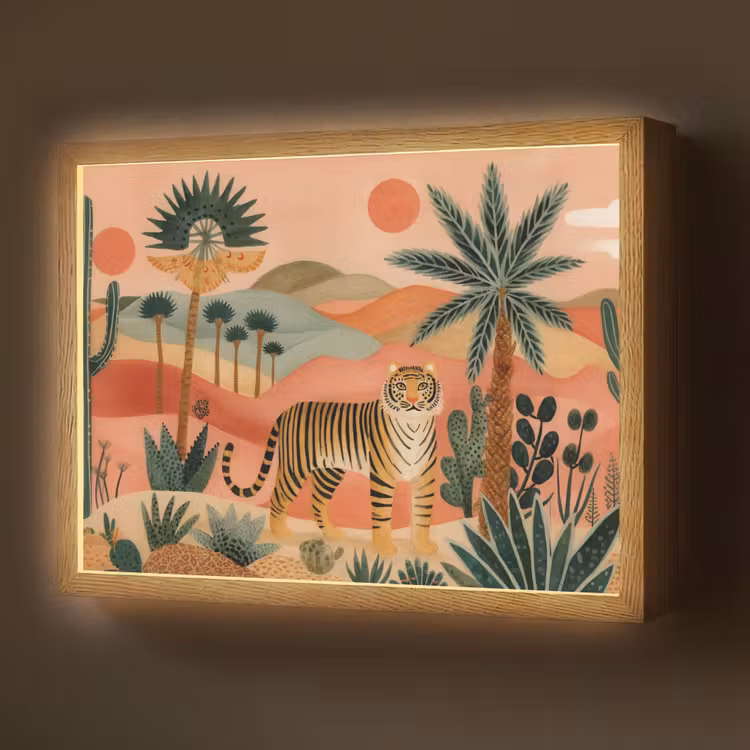 Lightbox - Wandlamp - Tijger - Kleurrijk - Palmen - Cactus — 1