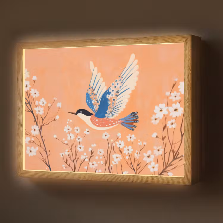 Lightbox - Wandlamp - Vogel - Bloesemtakken - Warm - Kleurrijk — 1