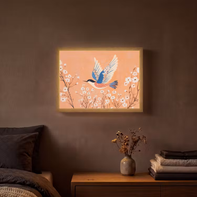 Lightbox - Wandlamp - Vogel - Bloesemtakken - Warm - Kleurrijk — 3