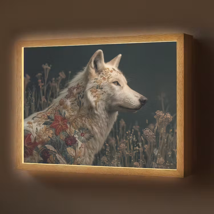 Lightbox - Wandlamp - Wolf - Bloemen - Natuur — 1