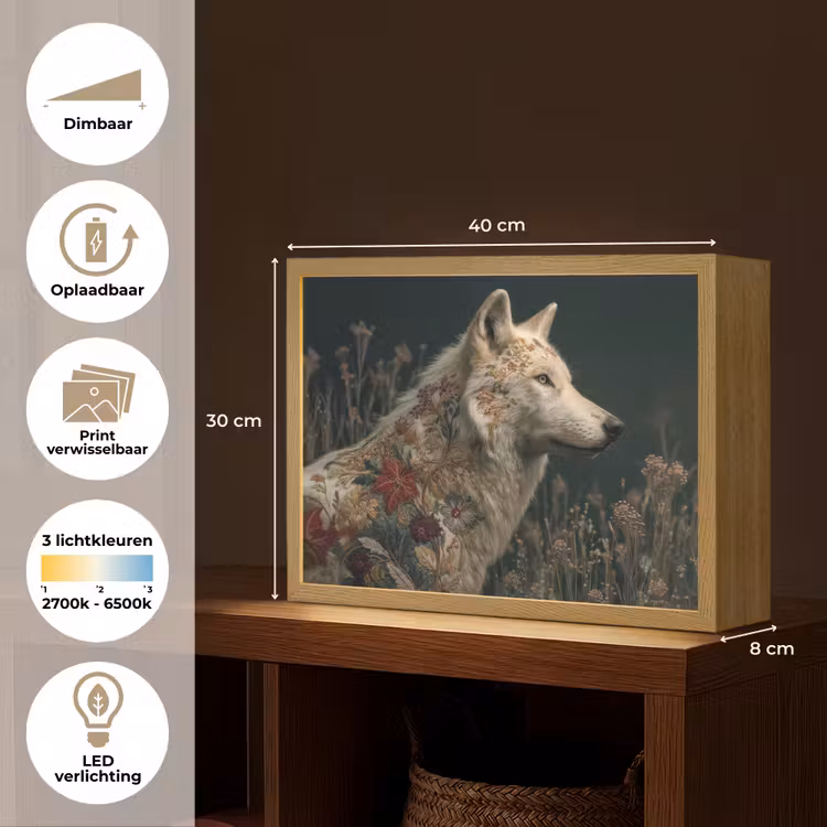 Lightbox - Wandlamp - Wolf - Bloemen - Natuur — 10