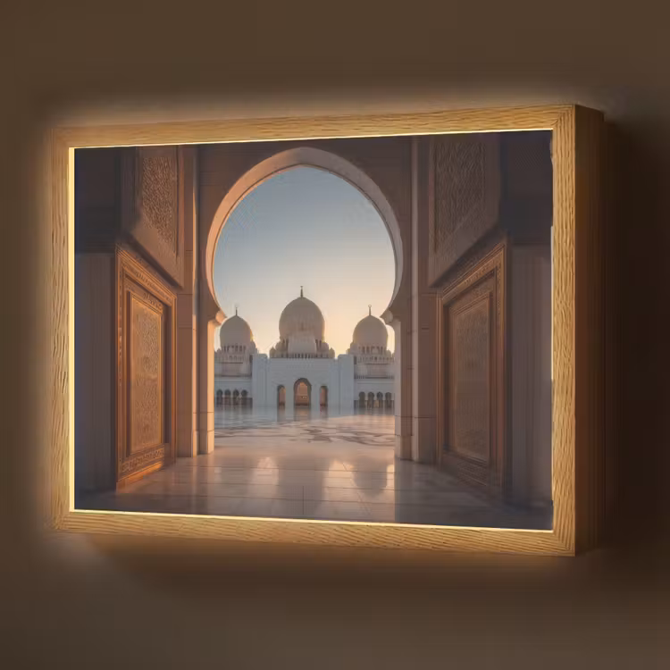 Lightbox - Wandlamp - Zonsopkomst - Witte koepels - Plein - Moskee — 1